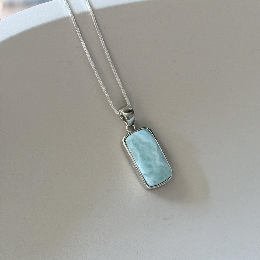 925 Sterling Silver Natural Larimar Necklace! NEW! - Picture 3 of 4